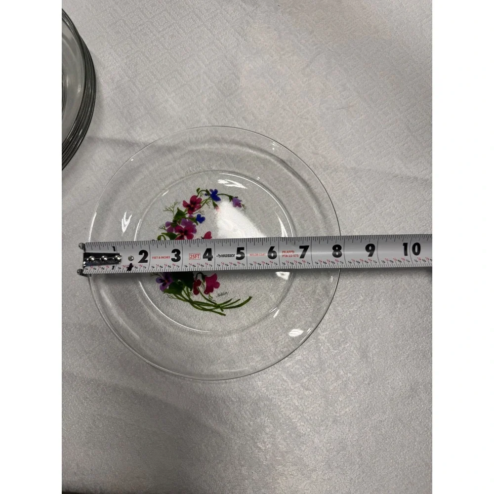 Vintage J Walsh Floral Clear Glass Salad Plates Set of 6 Made in France 7.5in